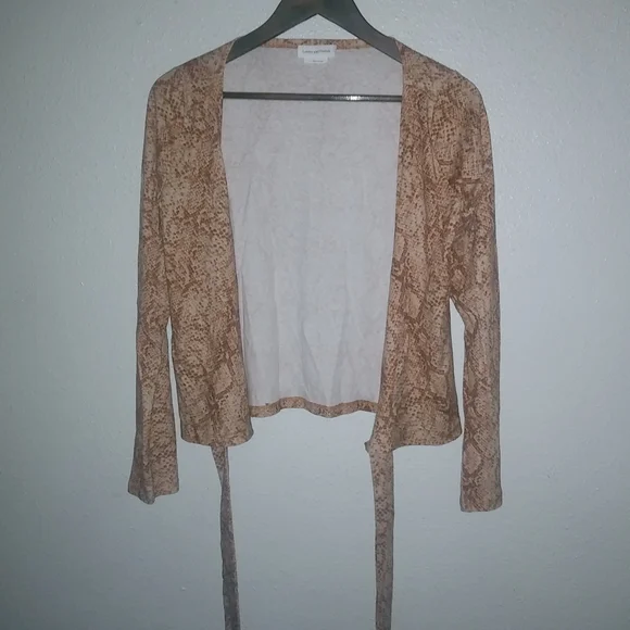 Lovers and Friends S Snake Tan Wrap Top Jumpsuit Look Pants Set 2-Piece - Picture 4 of 13